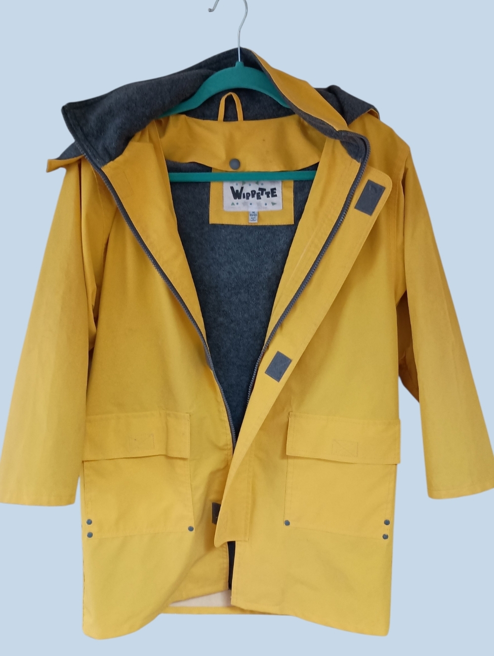 Wippette Bright Yellow Kids' Hooded Raincoat with Removable Grey Lining M 10-12